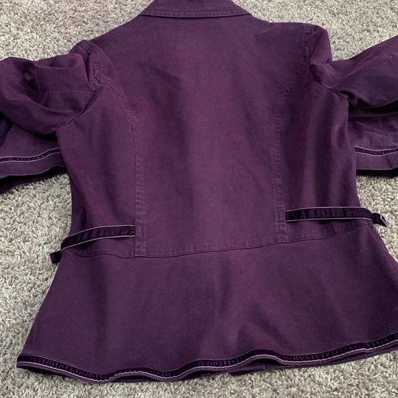 Talbots size 8 stretch jacket plum purple with velvet trim‎ button up - Picture 8 of 9